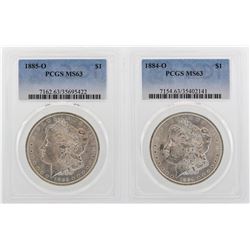 Lot of 1884-O & 1885-O $1 Morgan Silver Dollar Coins PCGS MS63