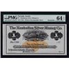 Image 1 : 1870's $1 Manhattan Silver Mining Co. Obsolete Note PMG Choice Uncirculated 64EP