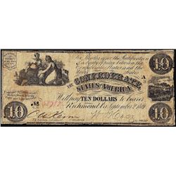1861 $10 Confederate States of America Note