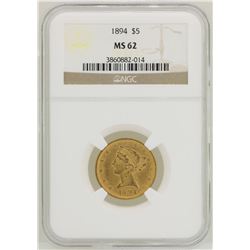1894 $5 Liberty Head Half Eagle Gold Coin NGC MS62