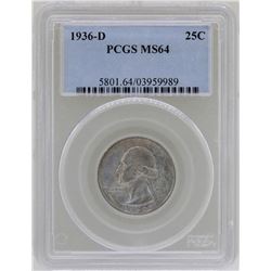 1936-D Washington Silver Quarter Coin PCGS MS64