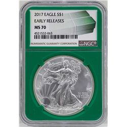 2017 $1 American Silver Eagle Coin NGC MS70 Early Releases Green Core