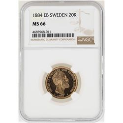 1884EB Sweden 20 Kronors Gold Coin NGC MS66