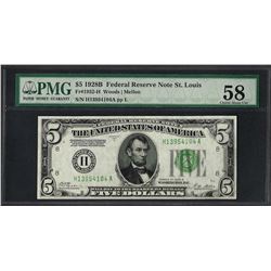 1928B $5 Federal Reserve Note St. Louis Fr.1952-H PMG Choice About Uncirculated