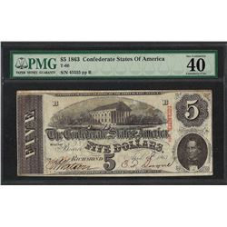 1863 $5 Confederate State of America Note T-60 PMG Extremely Fine 40