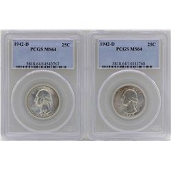 Lot of (2) 1942-D Washington Quarter Coins PCGS MS64
