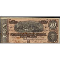 1864 $10 Confederate States of America Note