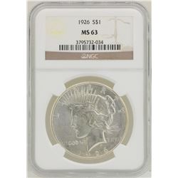 1926 $1 Peace Silver Dollar Coin NGC MS63