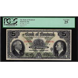 1931 $5 The Bank of Montreal Note PCGS Very Fine 25