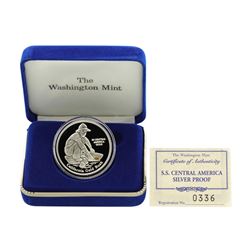 SS Central America .999 Fine Silver Proof Metal w/ Gold Nugget w/Box & COA