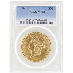 1903 $20 Liberty Head Double Eagle Gold Coin PCGS MS61