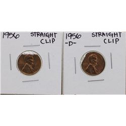 Lot of 1956 & 1956-D Straight Clipped Planchet Lincoln Wheat Penny ERROR Coins