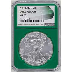 2017 $1 American Silver Eagle Coin NGC MS70 Early Releases Green Core
