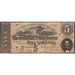 1864 $5 Confederate States of America Note