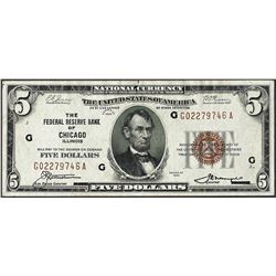 1929 $5 Federal Reserve Bank Chicago, IL Note