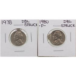 Lot of 1978 Double Struck Jefferson Nickel & 1980-P Double Struck Nickel ERROR C