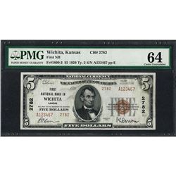 1929 $5 National Currency Note Wichita, KS CH# 2782 PMG Choice Uncirculated 64