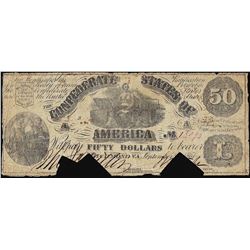 1861 $50 Confederate States of America Note Cut Canceled