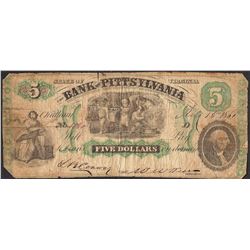 1861 $5 The Bank of Pittsylvania Obsolete Note