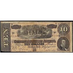 1864 $10 Confederate States of America Note