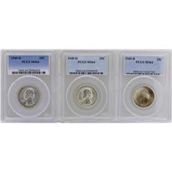 Lot of (3) 1949-D Washington Quarter Coins PCGS MS64
