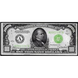 1934 $1,000 Federal Reserve Note Boston Light Green Seal