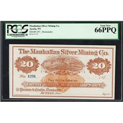 1870's $20 Manhattan Silver Mining Co. Obsolete Note PCGS Gem New 66PPQ