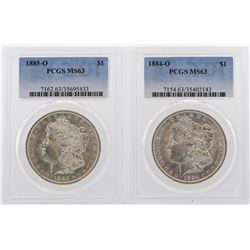 Lot of 1884-O & 1885-O $1 Morgan Silver Dollar Coins PCGS MS63