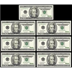 Lot of (7) Consecutive 1996 $20 Federal Reserve STAR Notes