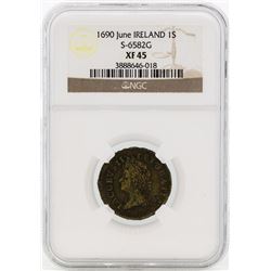 1690 June Ireland 1 Schilling Coin NGC XF45