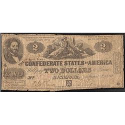 1862 $2 Confederate States of America Note