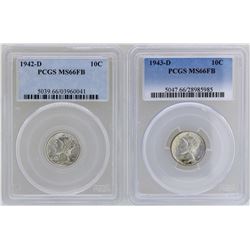 Lot of 1942-D & 1943-D Mercury Dime Coins PCGS MS66FB