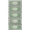 Image 2 : Lot of (5) 1963B $1 Federal Reserve BARR Notes