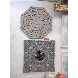Carved Wood Framed Wall Mirror & Medallion