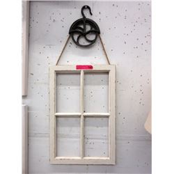 Folk Art Picture Frame on Faux Pulley