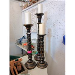 3 Large Wood Pillar Candle Holders