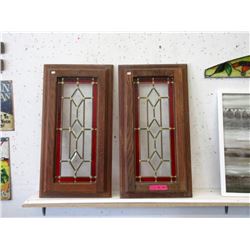 Pair of Wood Framed Stained Glass Panels