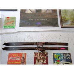 Pair of Vintage Wood Chalet Skis with Leather Bindings