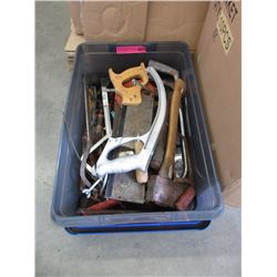 Tote of Assorted Hand Saws & Pliers