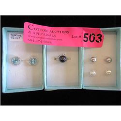 Black Pearl & Crystal Ring & 3 Pairs of Earrings
