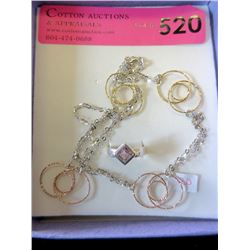 .925 Silver Bi-Colour Necklace & Pink Crystal Ring