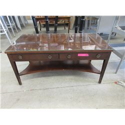 Vintage Glass Top Coffee Table with 2 Drawers