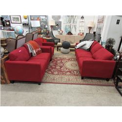 New 3 Piece Red Fabric Upholstered Sofa Set