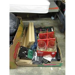 Assorted Electronic Components & Drinking Glasses