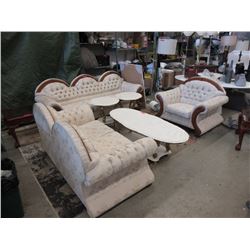 Ornate 3 Piece Button Tufted Sofa Set