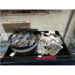 Assorted World Coins, Tokens and Stamps