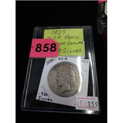 1923 USA Silver Peace Dollar Coin - .900 Silver