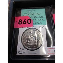1958 Canadian Silver Dollar Coin - .800 Silver