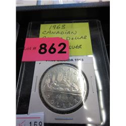 1963 Canadian Silver Dollar Coin - .800 Silver