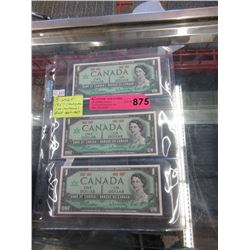 3 Mint 1967 Canadian $1 Centennial Bills 1867-1967
